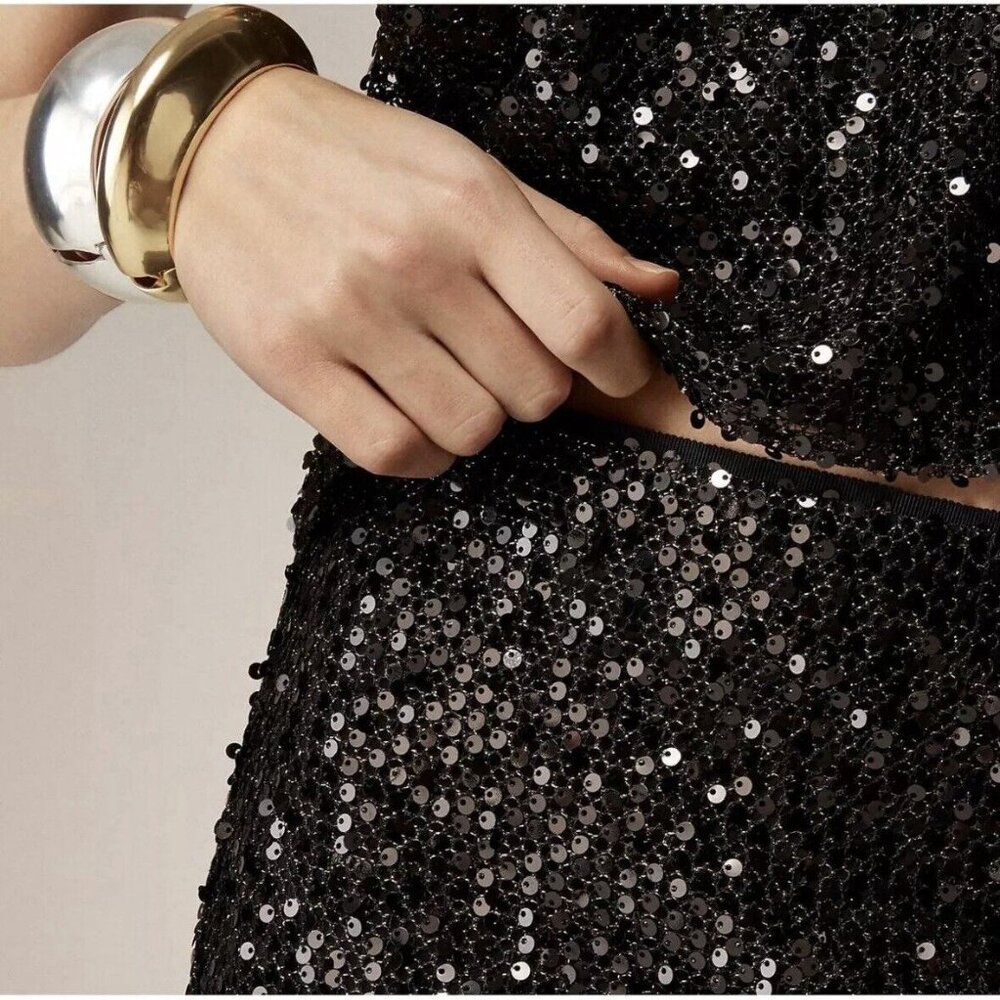 J.Crew Collection Black Sequin Sheer Midi Skirt (Size 8) Cocktail Party Holiday - Picture 5 of 8